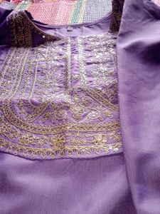Elegant Lavender Kurta Set with Gold Embellishment
