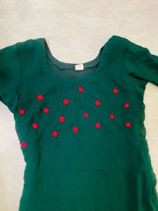 Beautiful Green Kurta with Red Embroidery