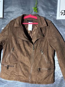 Brown Faux Suede Moto Jacket