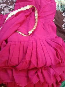 pink fish cut Embroidered readymade saree