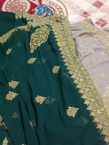 Elegant Grey &amp; Gold Kurta With Dupatta