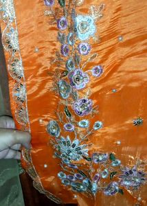 Embroidered orange Kurta with plazo and dupatta