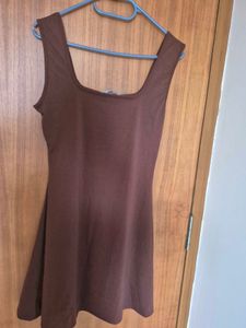 Brown Square Neck Sleeveless Mini Dress