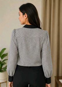 🖤 Elegant Black &amp; White Printed Formal Top