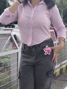 Pink Striped Cropped Shirt