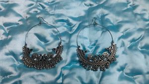 Oxidized Silver Peacock Hoop Earrings