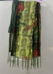 Green Floral Print Pleated Dupatta