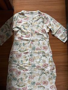 White Floral Print Kurta