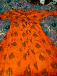 Vibrant Orange Printed Anarkali Kurta