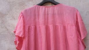 Pink Embroidered Tassel Tie Neck Kurti