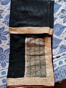 Black Georgette Saree with Gold Embellishments