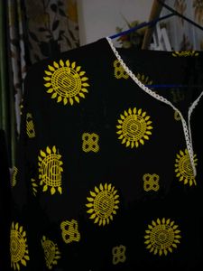 Black short kurti with Yellow Sun Print