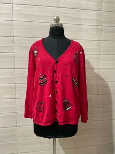 Vintage Festive Embellished Red Cardigan