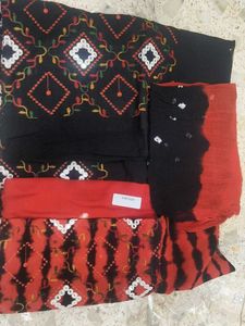 Embroidered Black & Red dress material