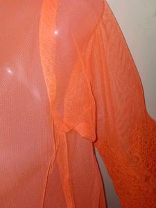 Sheer Orange Lace Trim Top