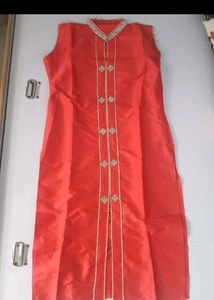 Vibrant Red Silk Kurta with Embellishments