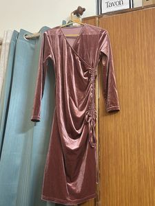 Velvet Wrap Dress with Ruched Side
