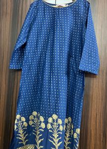 Elegant Blue Kurta with Gold Print