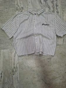 mens oversized boxy Striped  Button-Up Shirt