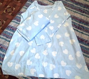 Light Blue Heart and Print Kurta Set with duptta