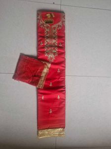 Red Embroidered Dress Material