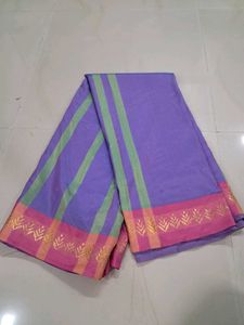 Beautiful Purple Saree with Green & Pink Border