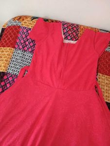Girls Red Embroidered Casual Dress