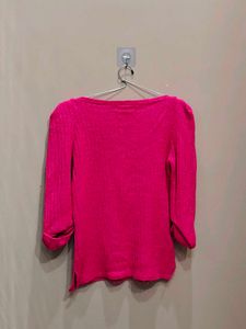 Chic Fuchsia Knit Top with Puff Sleeves