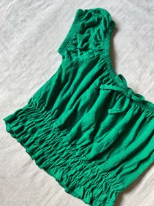 Green Crop Top with Bow Detail