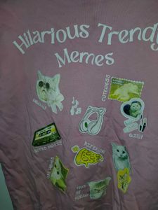 Pink Graphic T-Shirt with Cat Memes