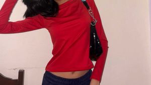 Newme Red Long Sleeve Top