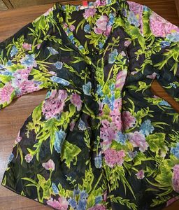 Sheer Floral V-Neck Button-Up Blouse