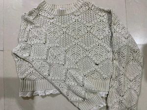 Zara White Crochet Knit Sweater