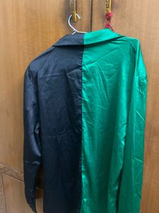 Two-Tone Satin Button-Up Shirt