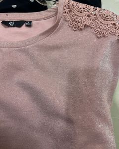 Sparkly Pink Lace Shoulder Top