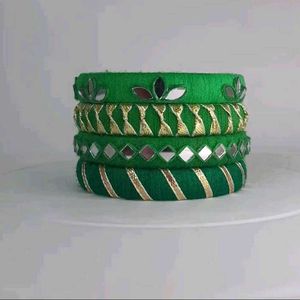 Green Designer Bangles Set with Mirror Work💚