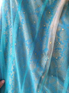 Turquoise blue Net Lehenga, Blouse, Dupatta Set
