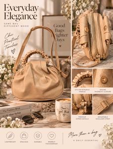 Chic Beige Ruched Handle Handbag