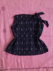 Black Crop Tie Up Top