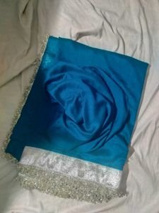 Beautiful Teal Saree with Silver Border
