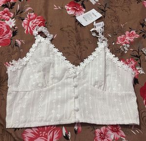 White Embellished Crop Top