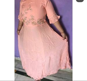 Peach Heavy Work Gown For All Season