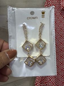 Elegant Gold Diamond Square Drop Earrings set of 3