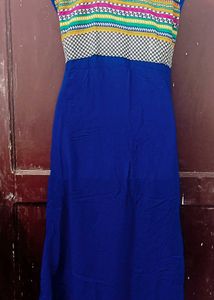 Vibrant Blue Kurta with Printed Yoke