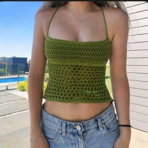 Green Crochet Halter Top
