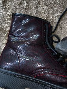 Burgundy Snakeskin Ankle Boots
