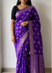 Purple Silk Saree with Gold Motifs