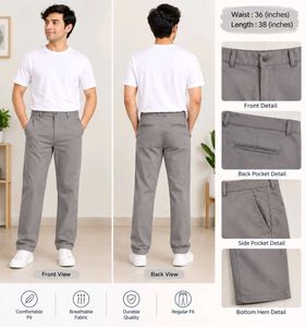 Men's Grey Casual Chinos