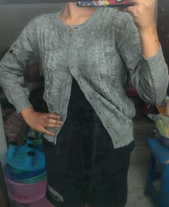 Grey Textured Long Sleeve Top