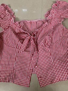 Red Gingham Tie-Front Top